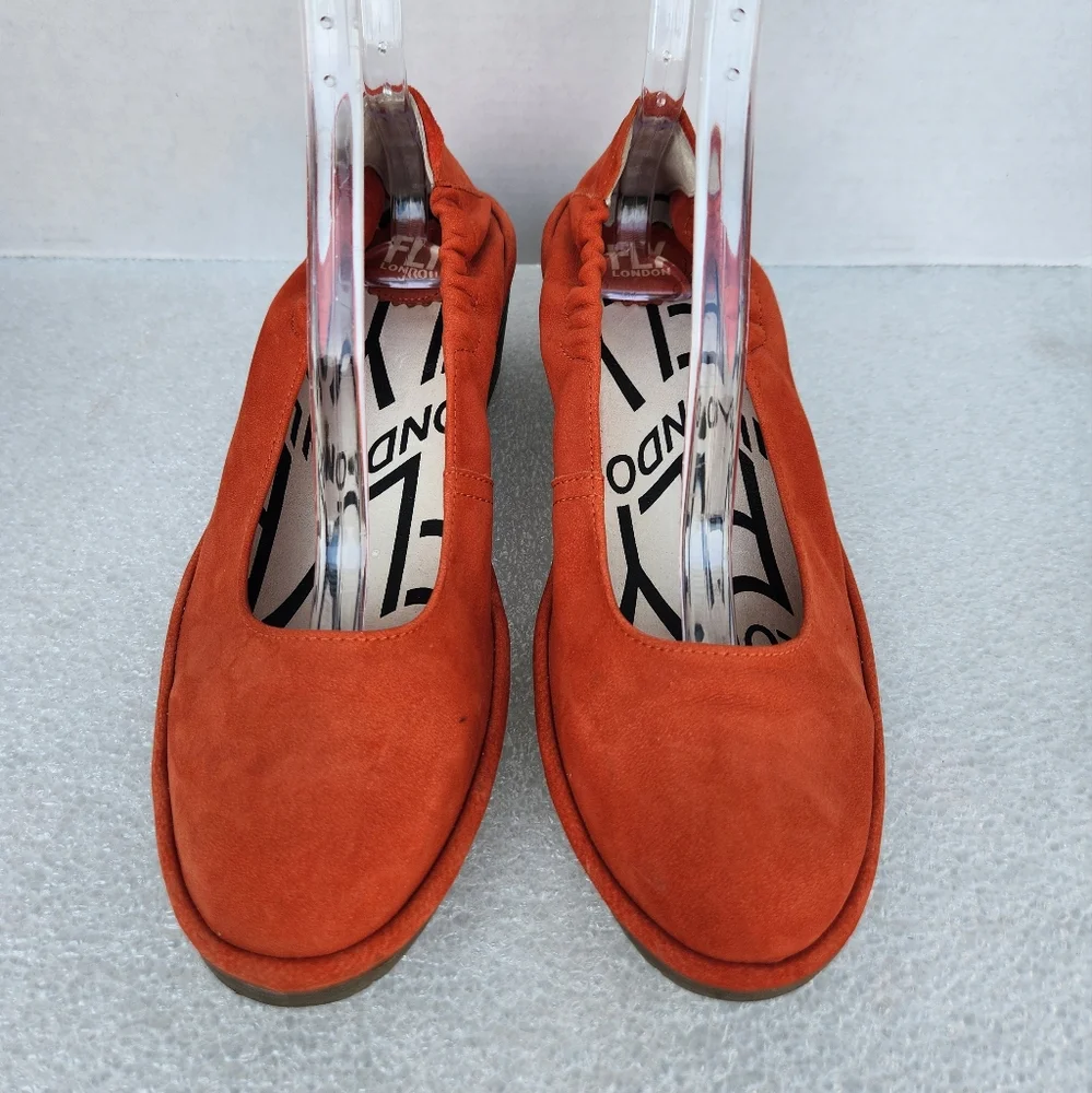 Fly London Pled Size 41 Wedge Shoes Orange Leather